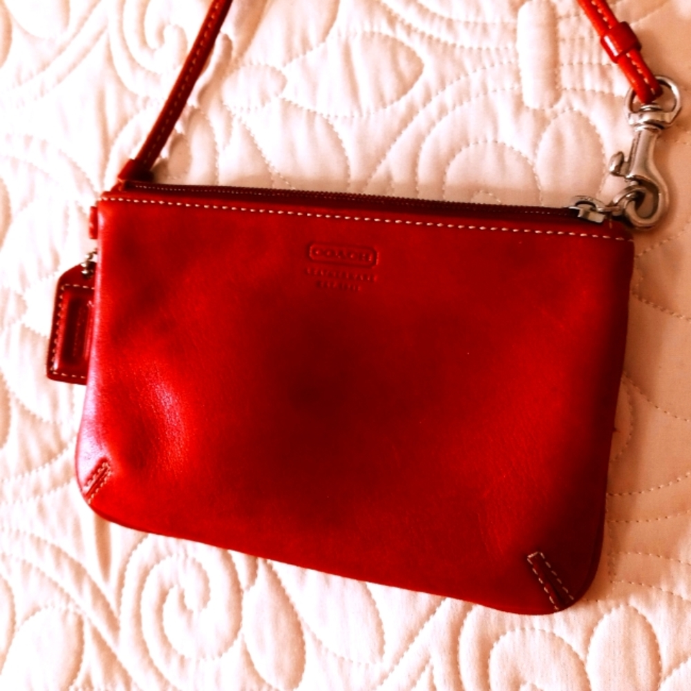 Coach Red Smooth Leather Wristlet